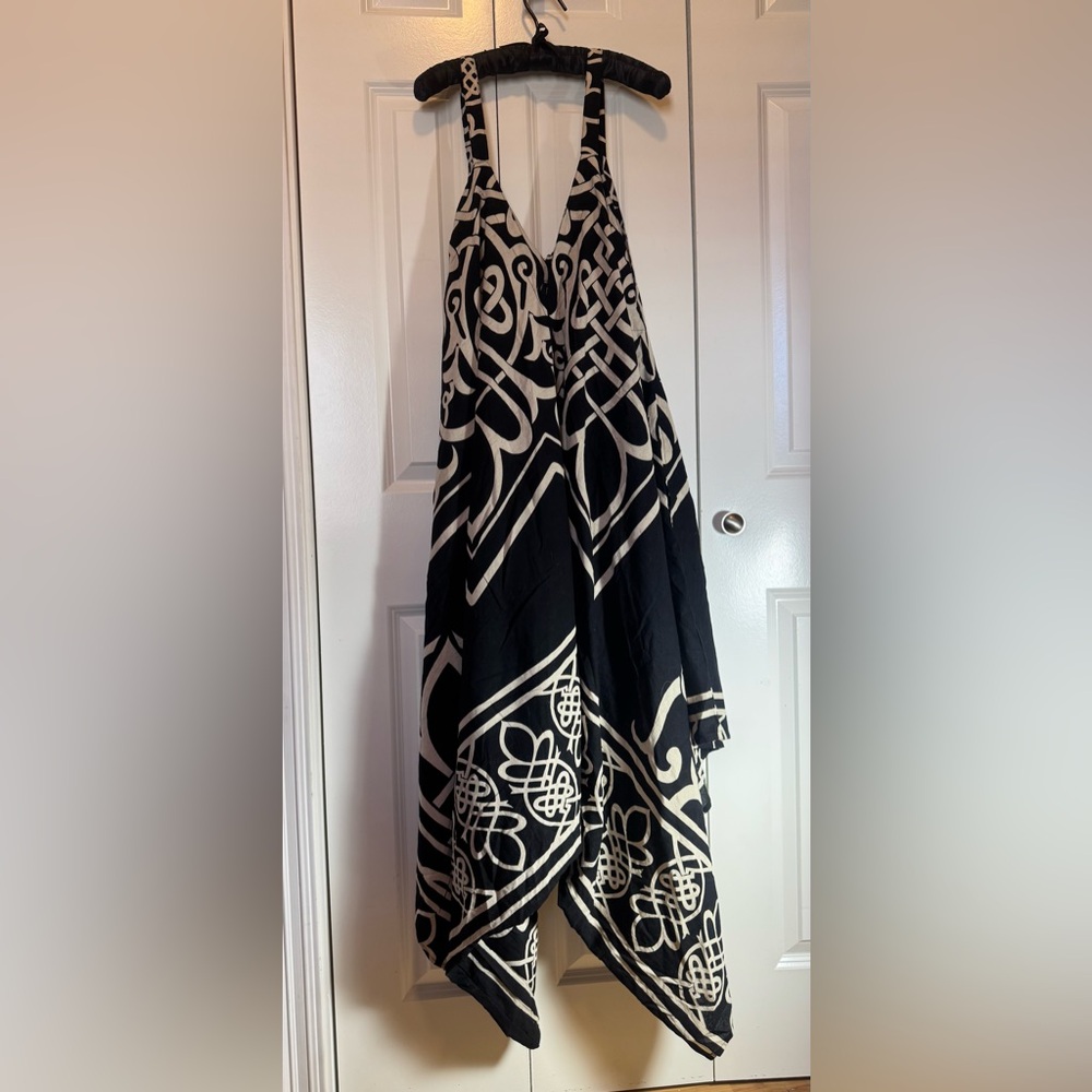 Boho Wide Leg Jumpsuit One Size Black White Flowy Festival‎ - Picture 3 of 6